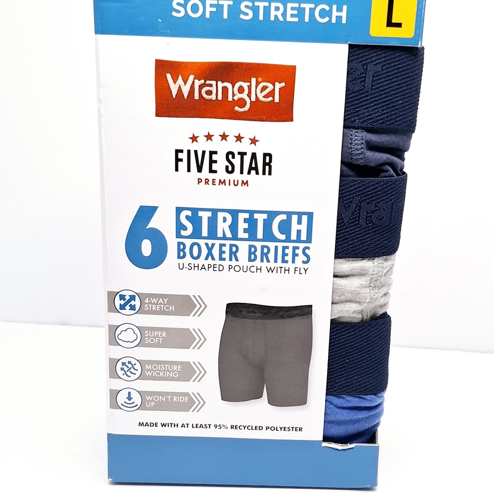 Wrangler 6pk stretchy boxer briefs Large